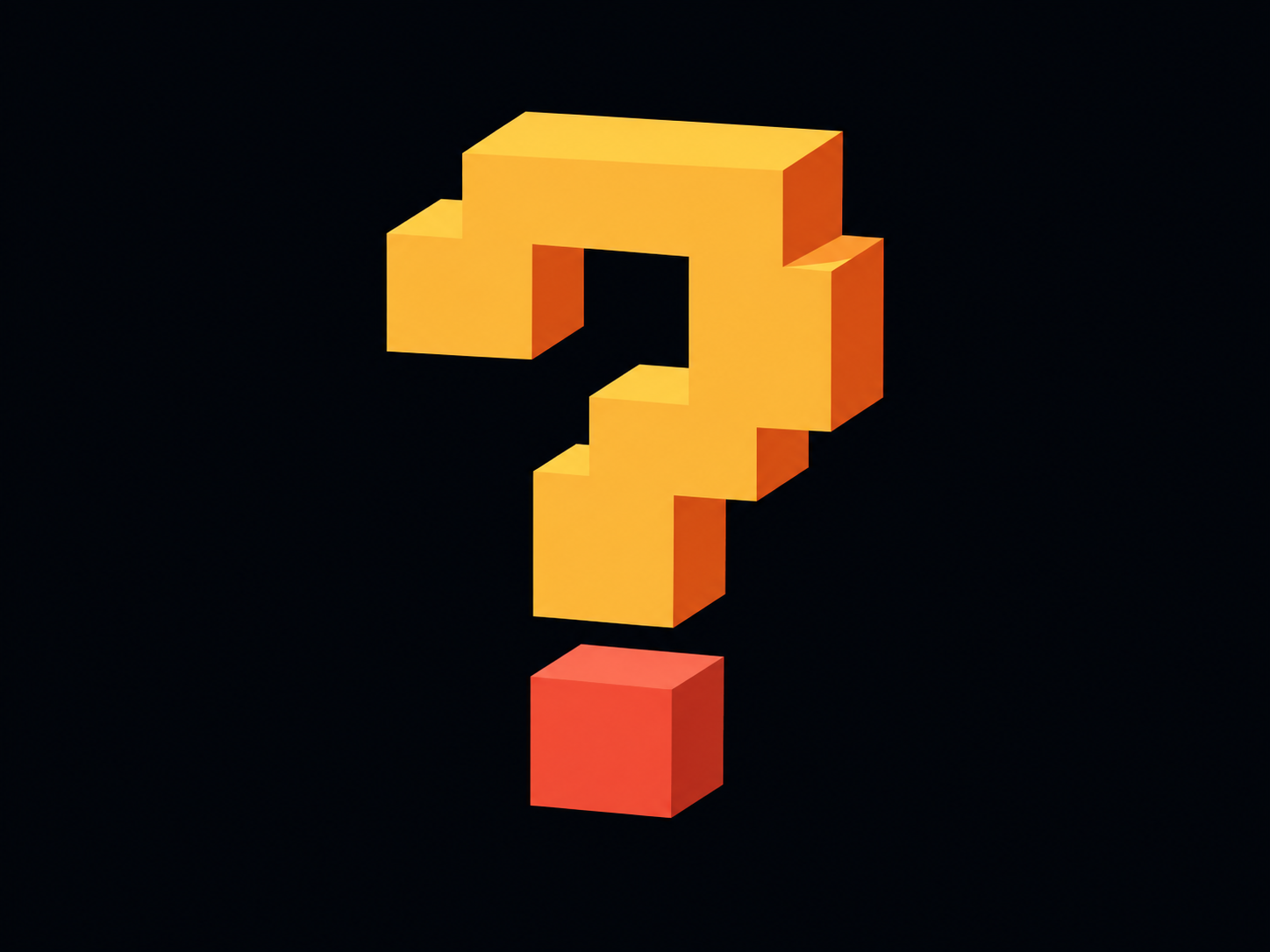 Golden block-style question mark with an orange dot