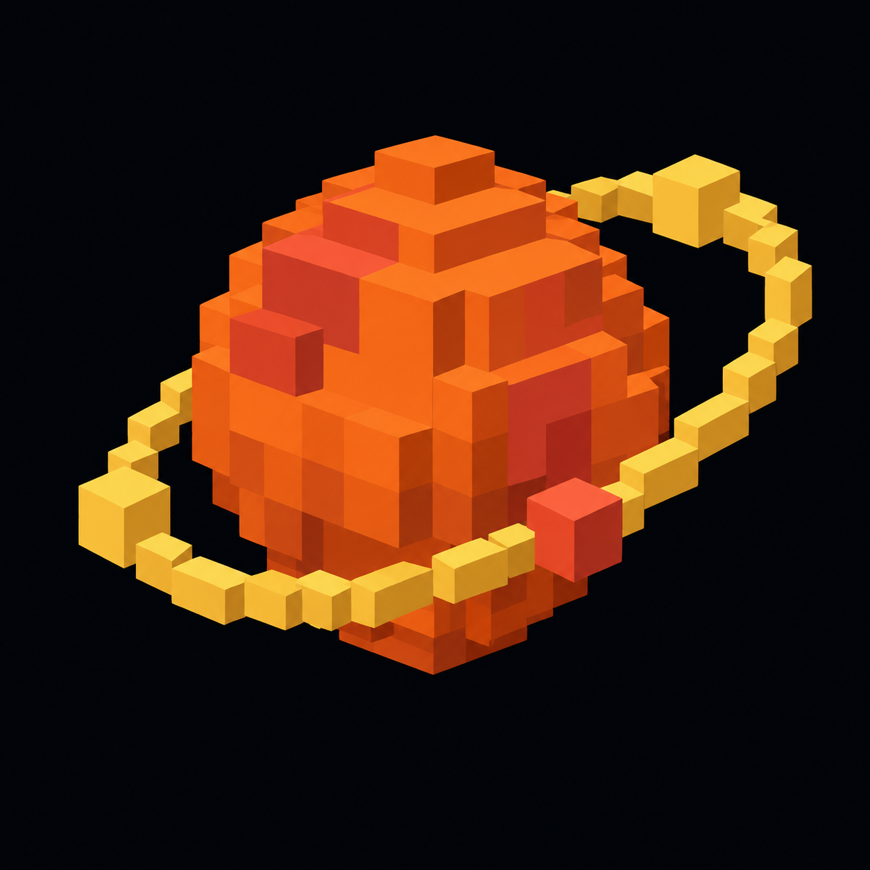 Orange block-style planet with a golden ring