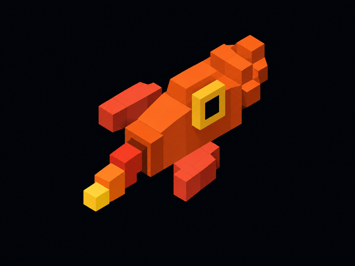 Orange and yellow block-style rocket